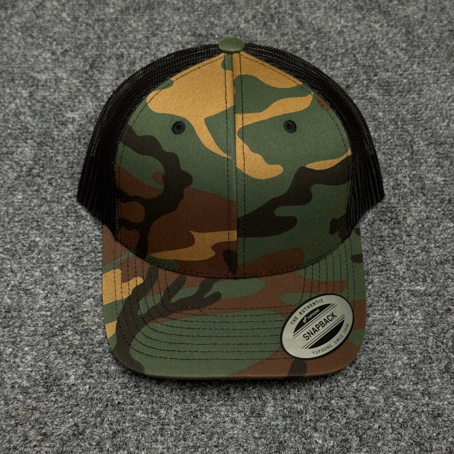 Woodland Camouflage and Black Mesh Trucker Cap