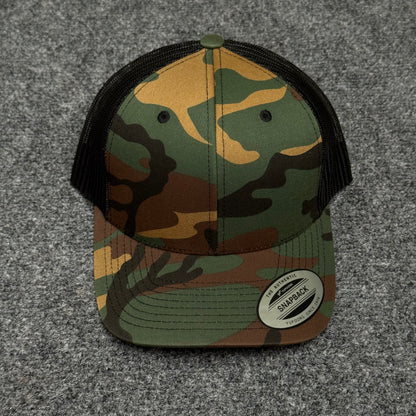 Woodland Camouflage and Black Mesh Trucker Cap