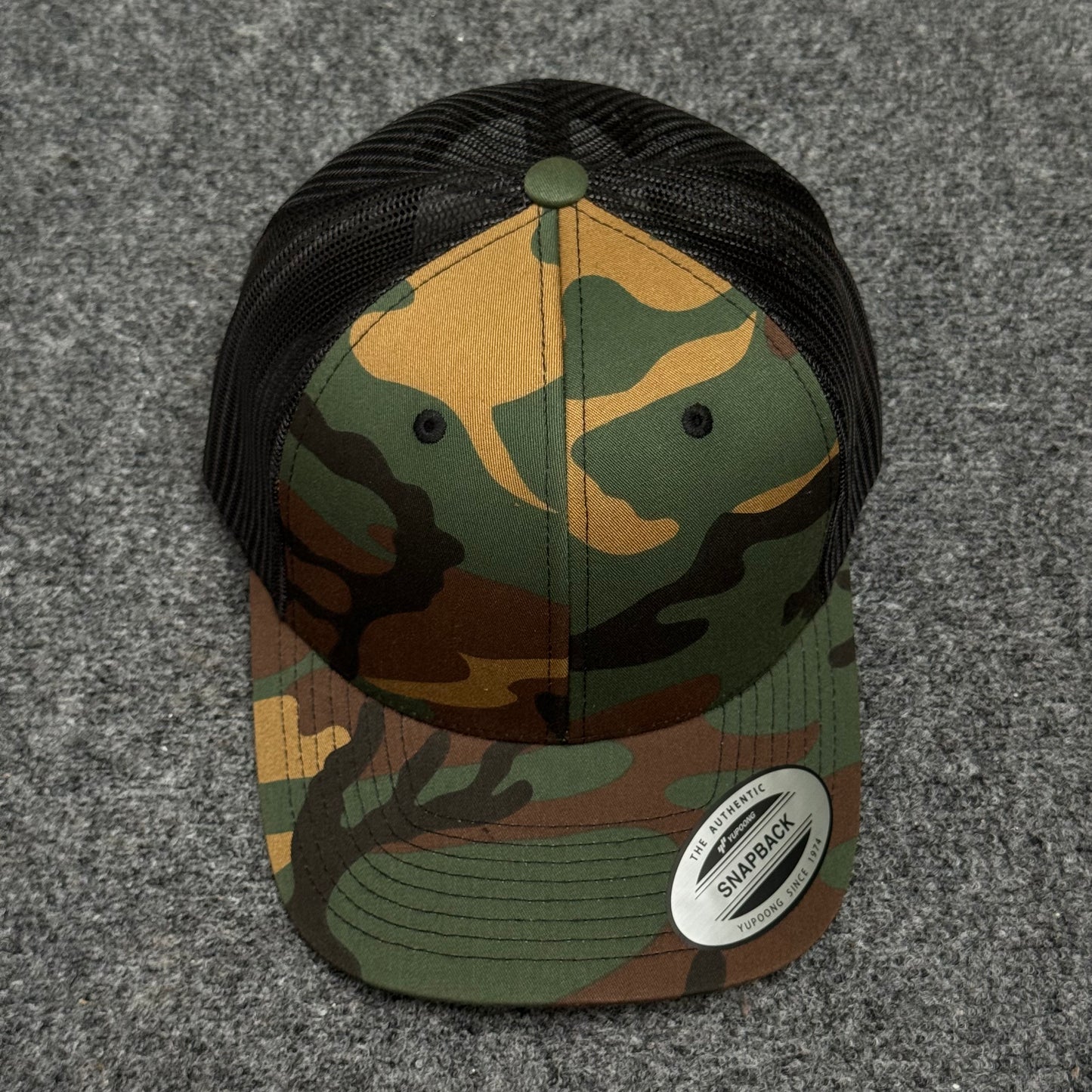 Woodland Camouflage and Black Mesh Trucker Cap