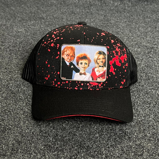 Horror Art Splatter Trucker Cap – Black & Red Mesh