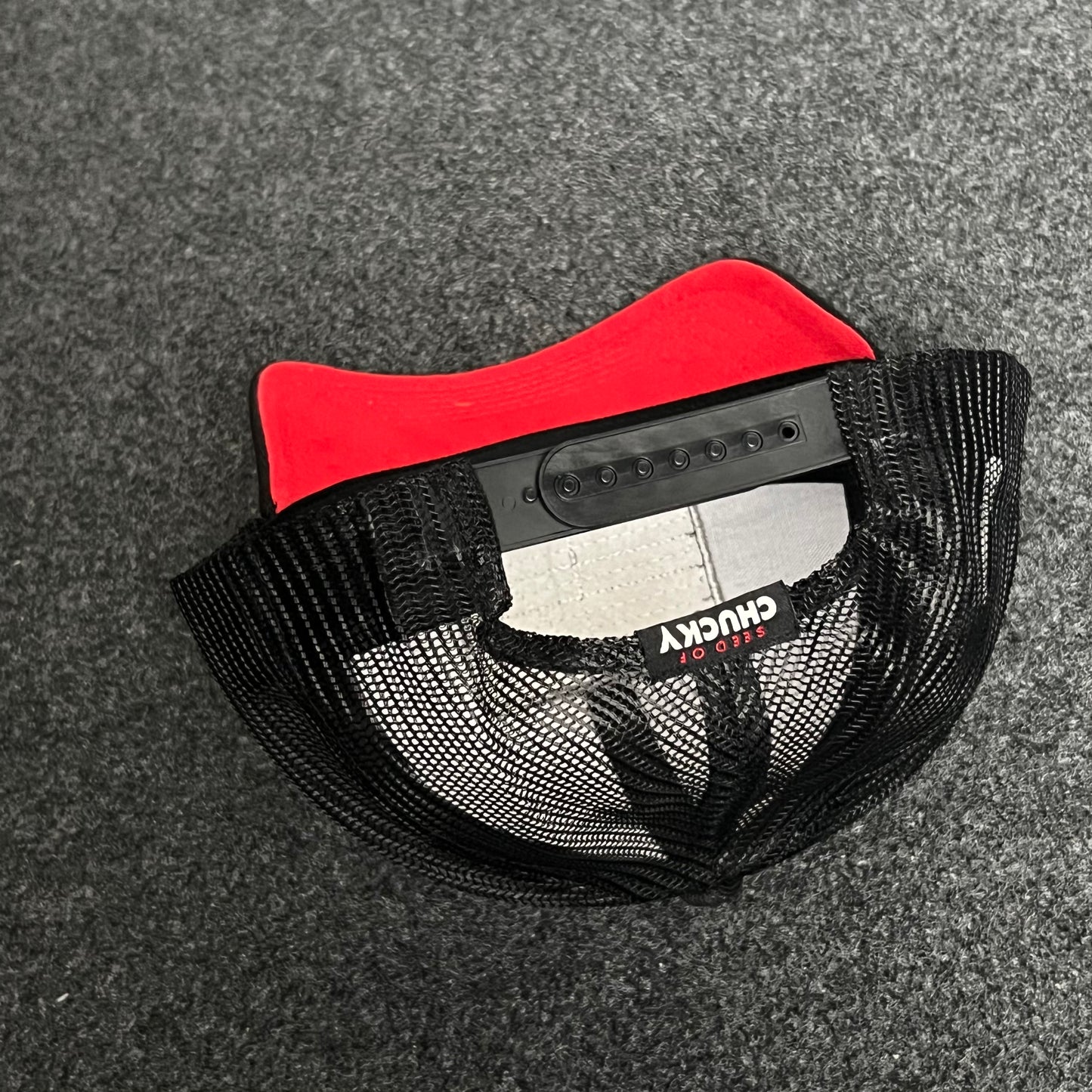 Horror Art Splatter Trucker Cap – Black & Red Mesh