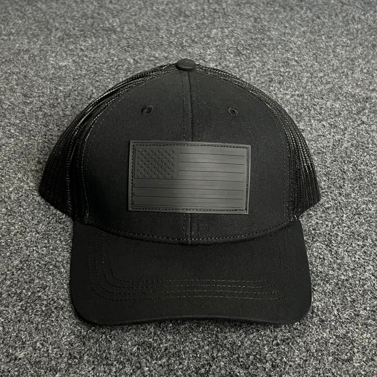 Blackout American Flag Trucker Cap – Full Black