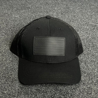 Blackout American Flag Trucker Cap – Full Black