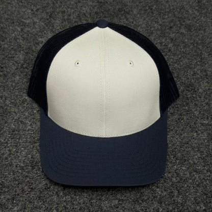 Khaki and Navy Blue Mesh Trucker Cap