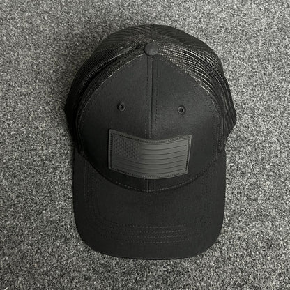 Blackout American Flag Trucker Cap – Full Black