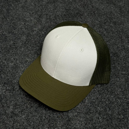 White and Olive Green Mesh Trucker Cap