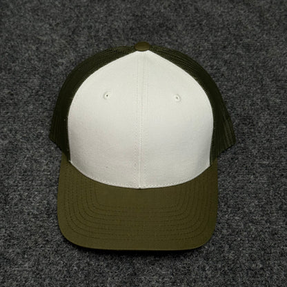 White and Olive Green Mesh Trucker Cap