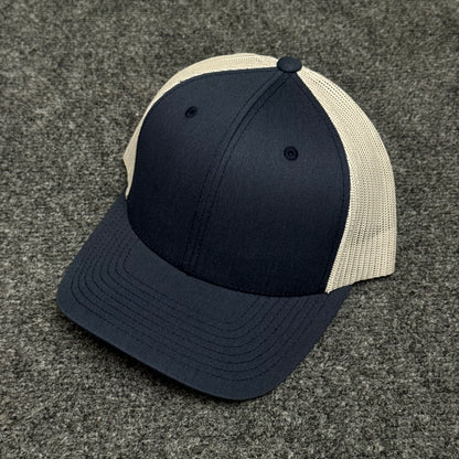 Navy Blue and Khaki Mesh Trucker Cap