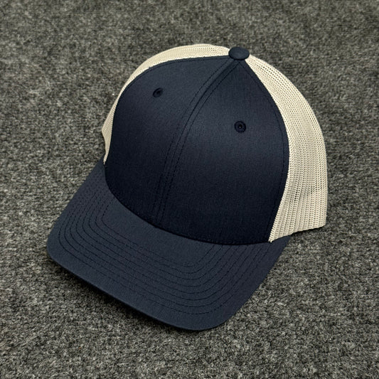 Navy Blue and Khaki Mesh Trucker Cap
