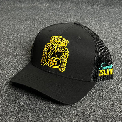 Black Mesh Trucker Cap – Island Tiki Skull Design