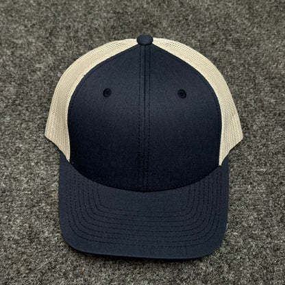 Navy Blue and Khaki Mesh Trucker Cap