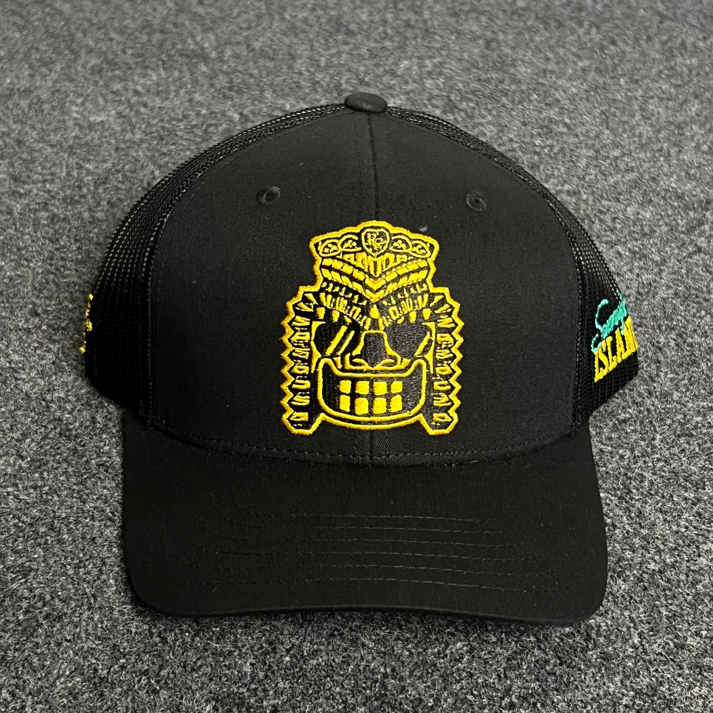 Black Mesh Trucker Cap – Island Tiki Skull Design