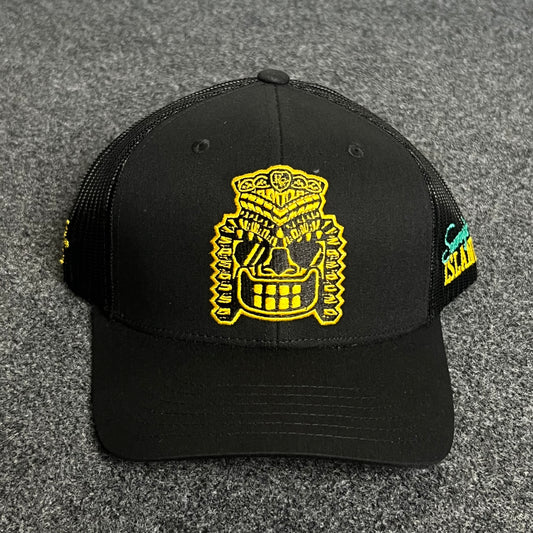 Black Mesh Trucker Cap – Island Tiki Skull Design