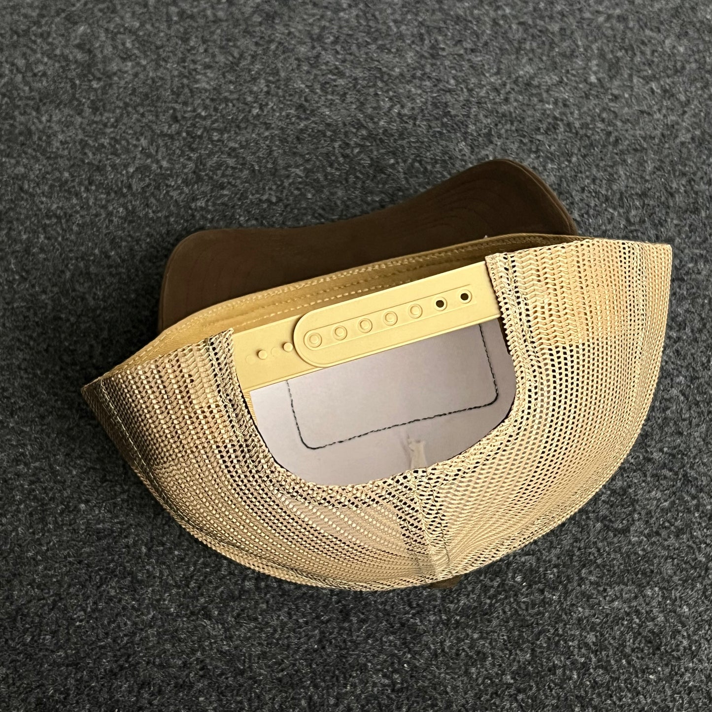 Brown & Beige Mesh Trucker Cap – “Get the Cheddar” Patch