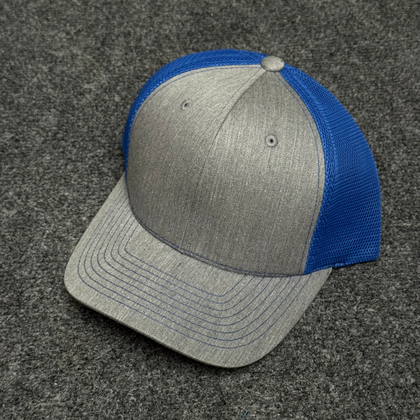 Heather Gray and Royal Blue Mesh Trucker Cap