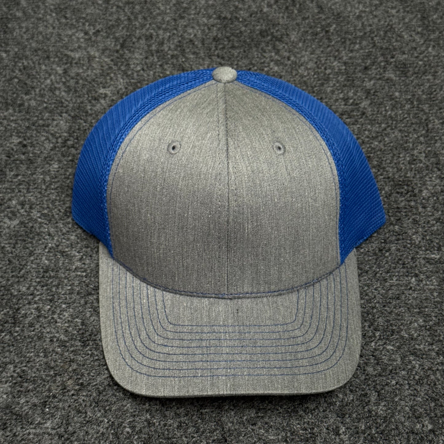 Heather Gray and Royal Blue Mesh Trucker Cap