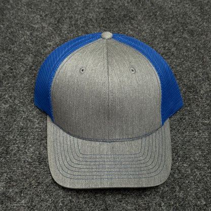 Heather Gray and Royal Blue Mesh Trucker Cap
