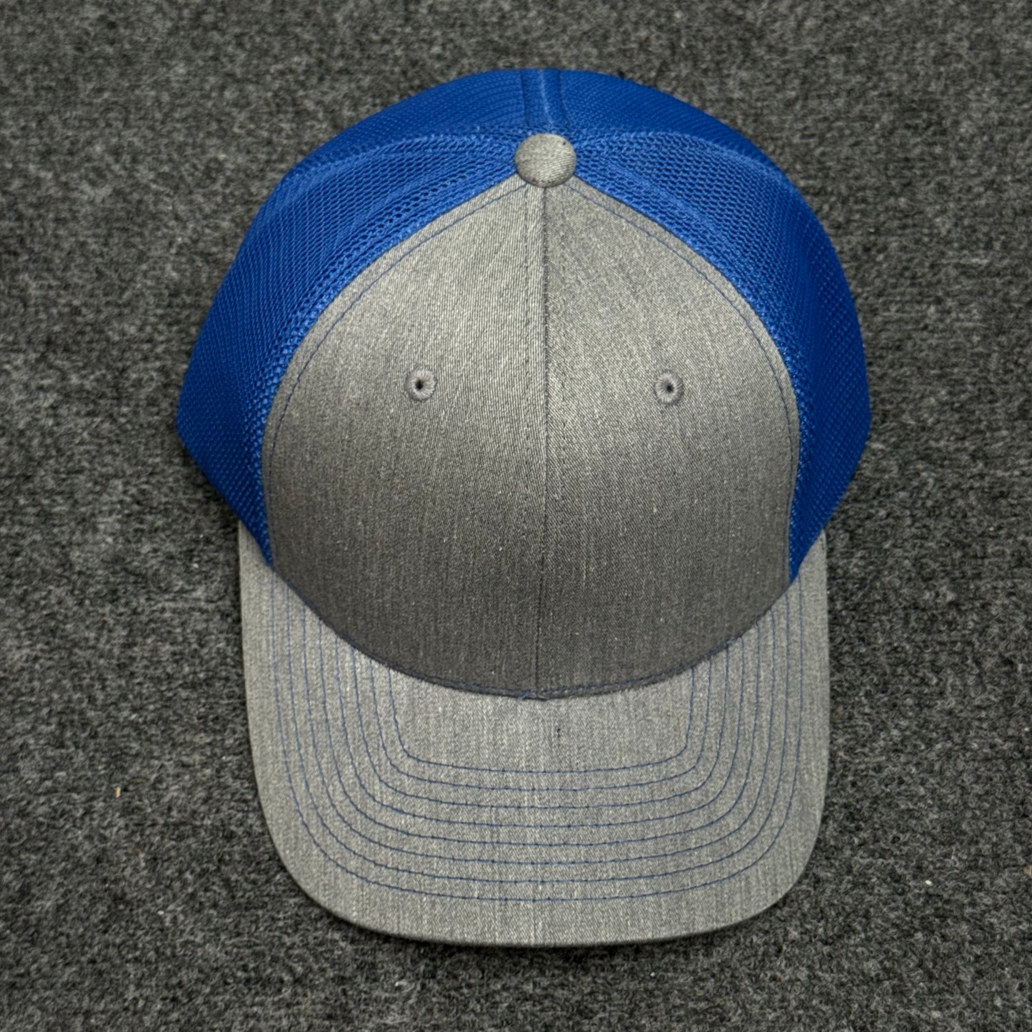 Heather Gray and Royal Blue Mesh Trucker Cap