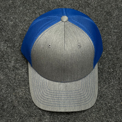 Heather Gray and Royal Blue Mesh Trucker Cap