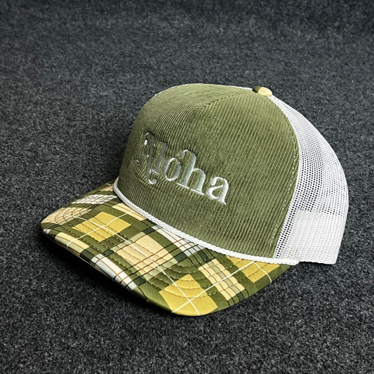 Aloha Mesh Trucker Cap – Green & Plaid Brim