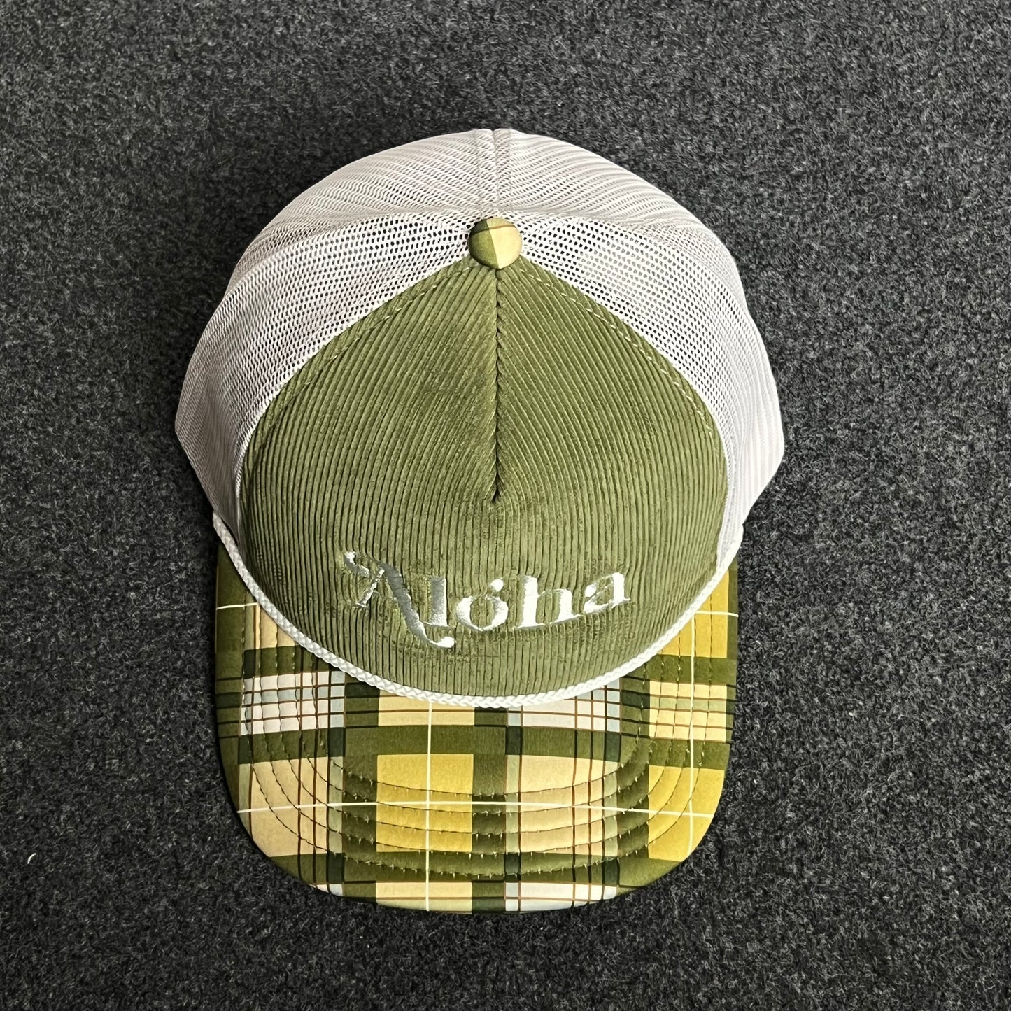 Aloha Mesh Trucker Cap – Green & Plaid Brim