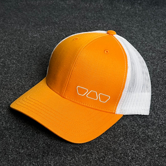 Orange & White Mesh Trucker Cap – Minimalist Shades Design