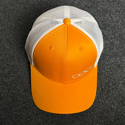 Orange & White Mesh Trucker Cap – Minimalist Shades Design