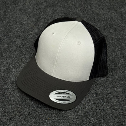 White and Charcoal Gray Mesh Trucker Cap