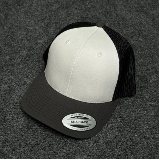 White and Charcoal Gray Mesh Trucker Cap