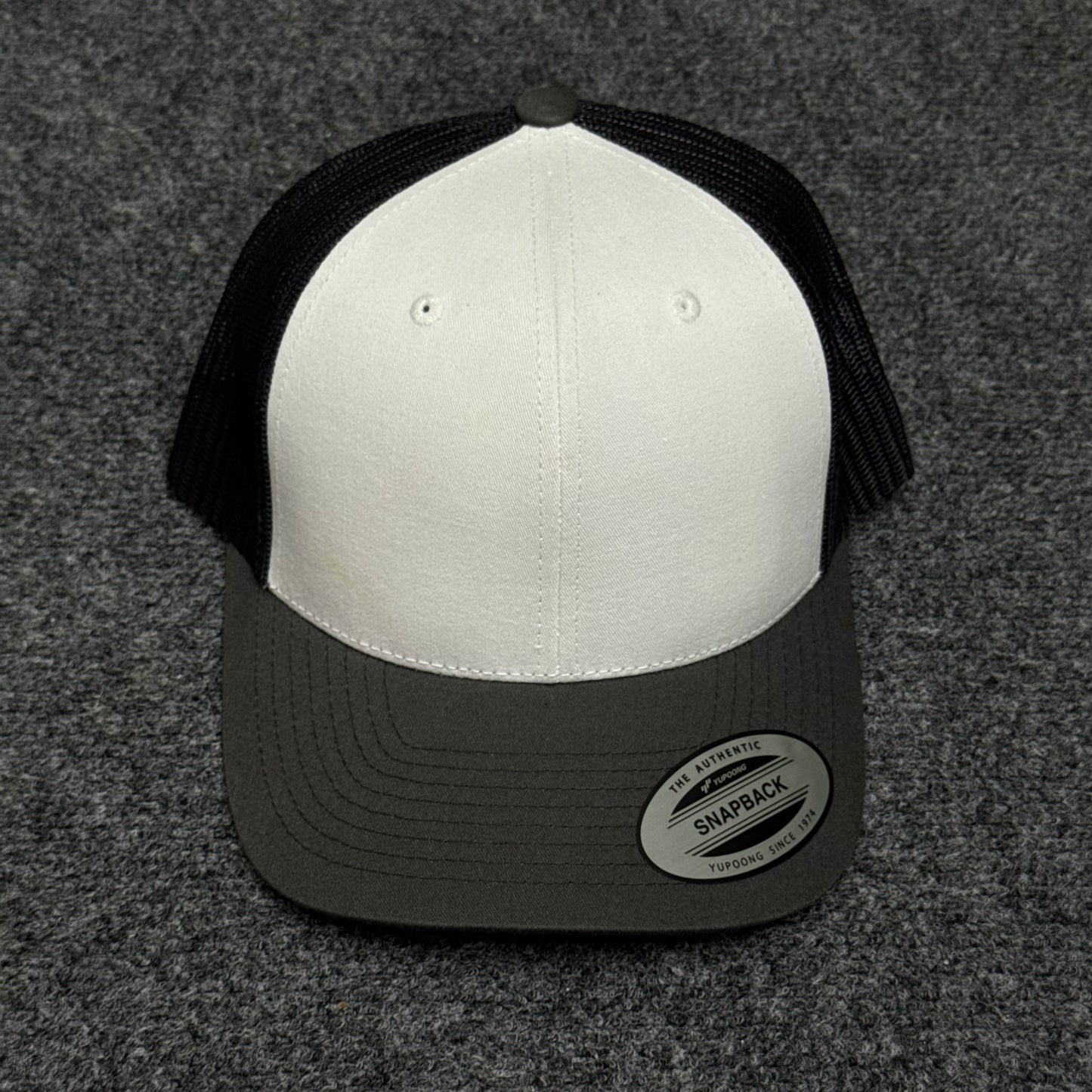White and Charcoal Gray Mesh Trucker Cap