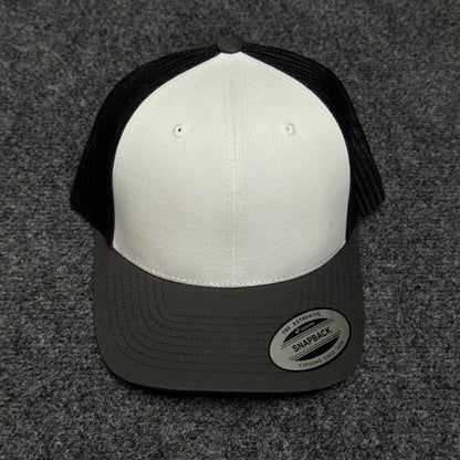 White and Charcoal Gray Mesh Trucker Cap