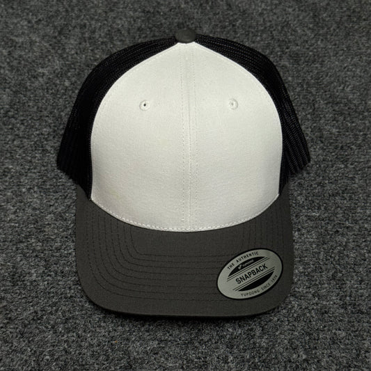 White and Charcoal Gray Mesh Trucker Cap