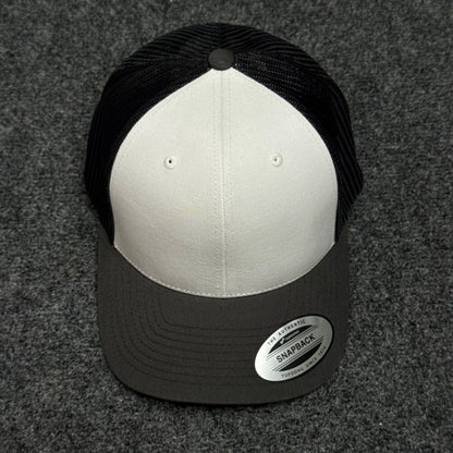White and Charcoal Gray Mesh Trucker Cap