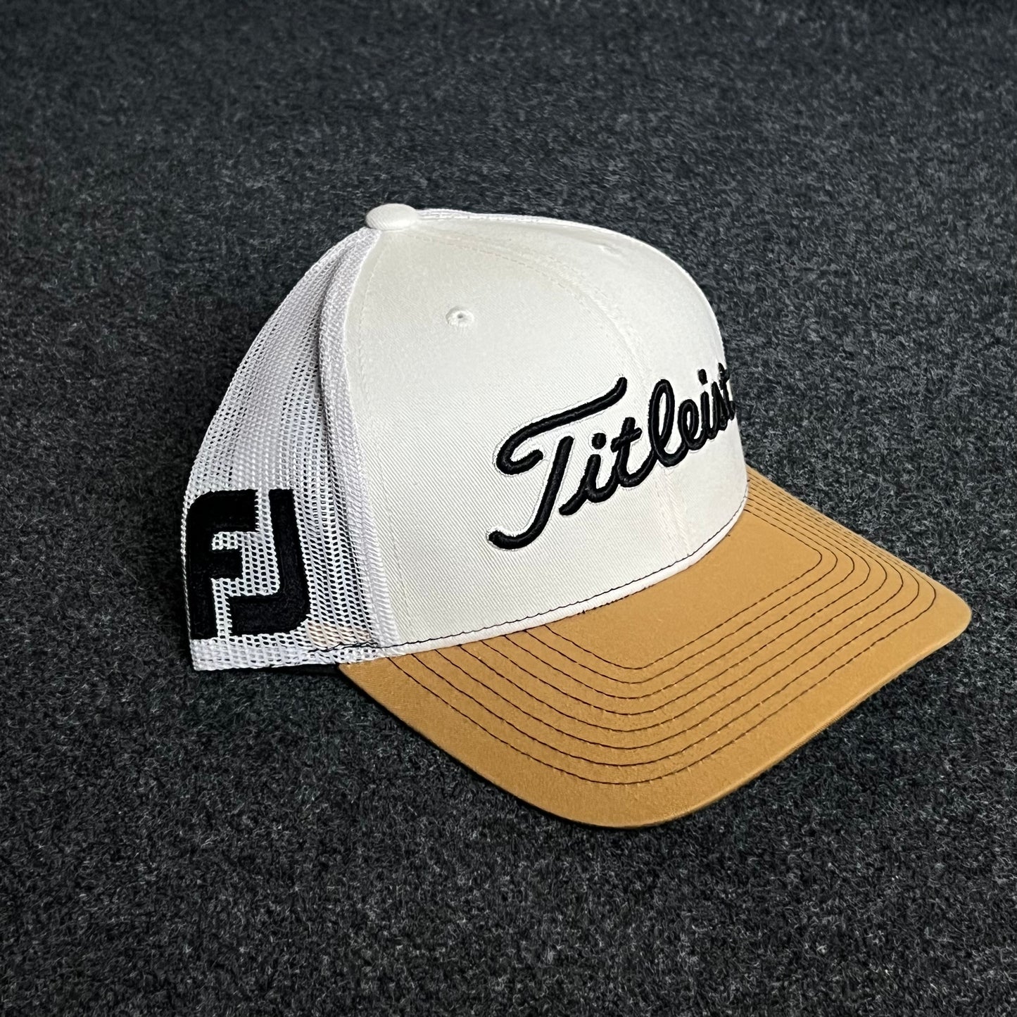 Titleist Mesh Trucker Cap – White & Tan Golf Edition