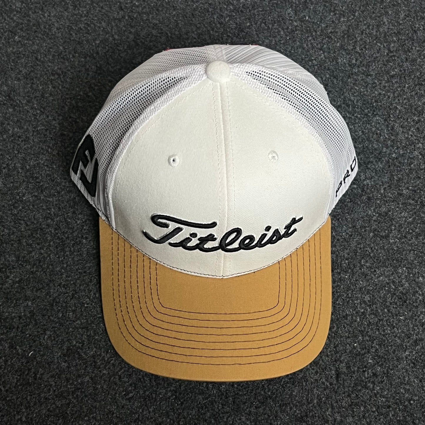 Titleist Mesh Trucker Cap – White & Tan Golf Edition