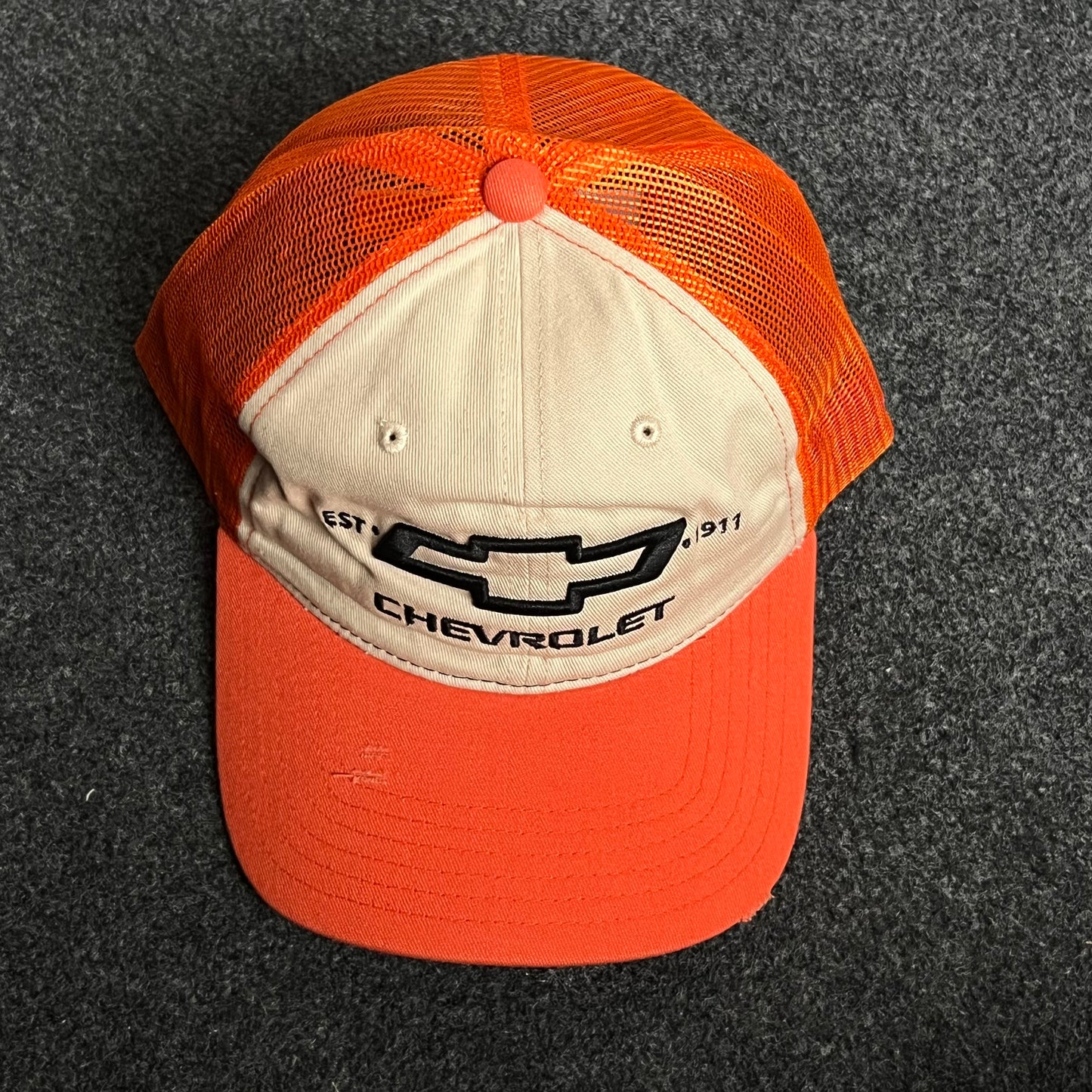 Chevrolet Mesh Trucker Cap – Orange & Cream Snapback Edition