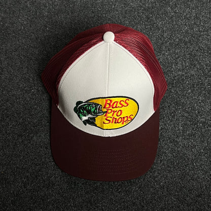 Bass Pro Shops Mesh Trucker Cap – Burgundy & White Edition