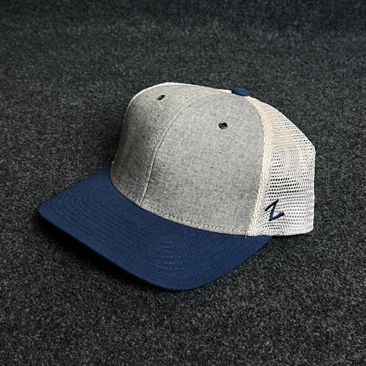 Mesh Trucker Cap – Heather Gray, Navy & White Edition