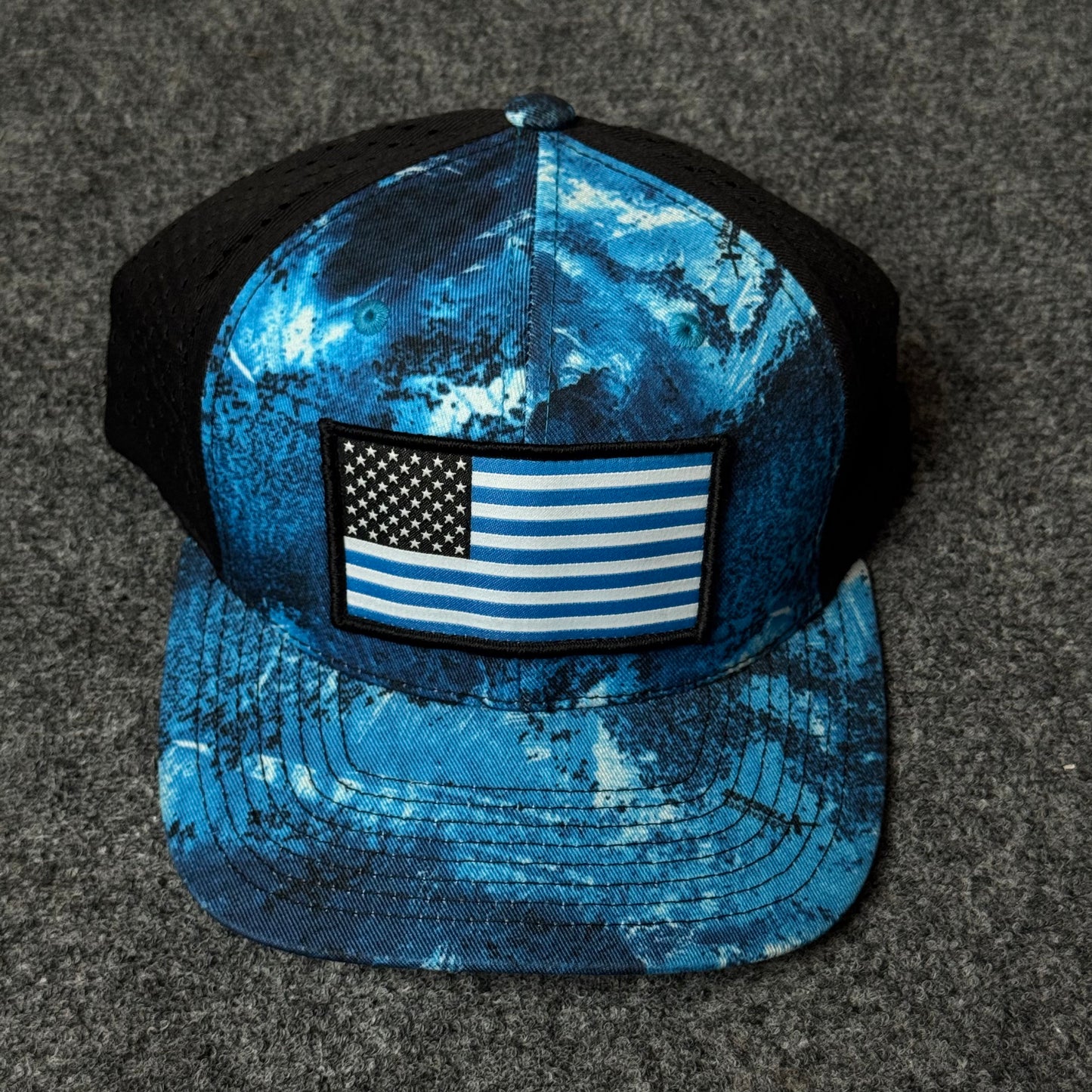 Blue Tropical US Flag Mesh Trucker Cap