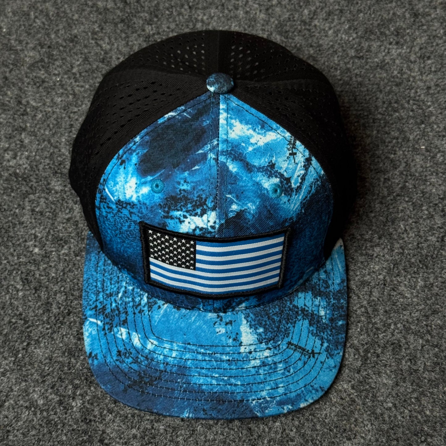 Blue Tropical US Flag Mesh Trucker Cap