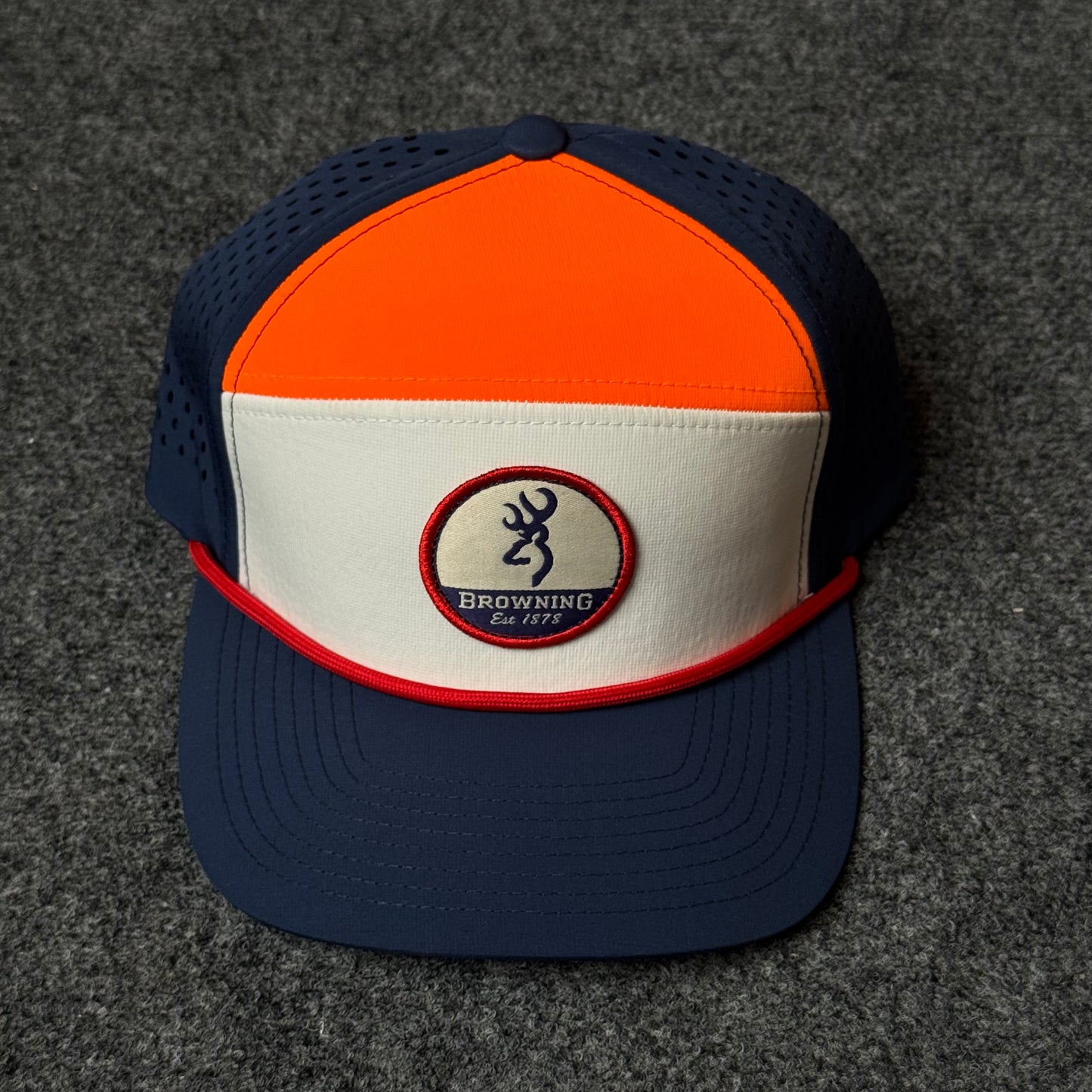 Navy, Orange, and White Browning Performance Rope Cap