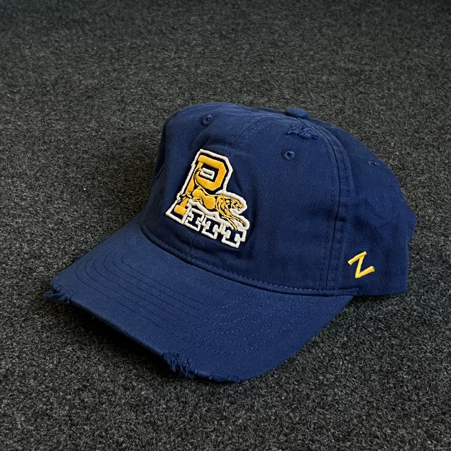Unstructured Dad Cap – Navy Blue “PITT Panthers” (Distressed Brim)
