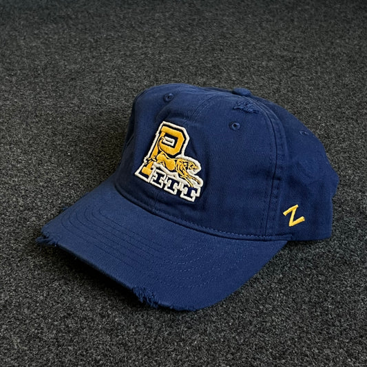 Unstructured Dad Cap – Navy Blue “PITT Panthers” (Distressed Brim)