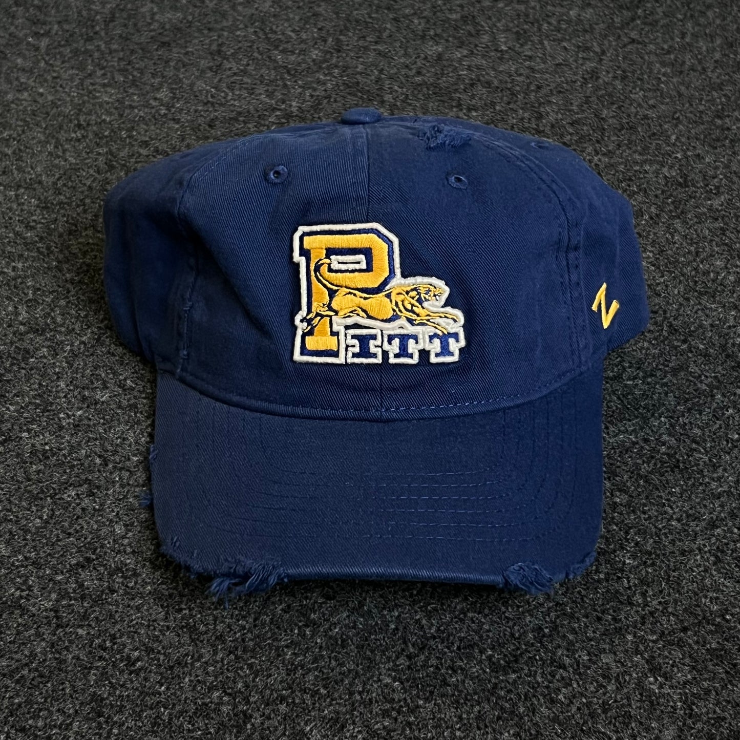 Unstructured Dad Cap – Navy Blue “PITT Panthers” (Distressed Brim)
