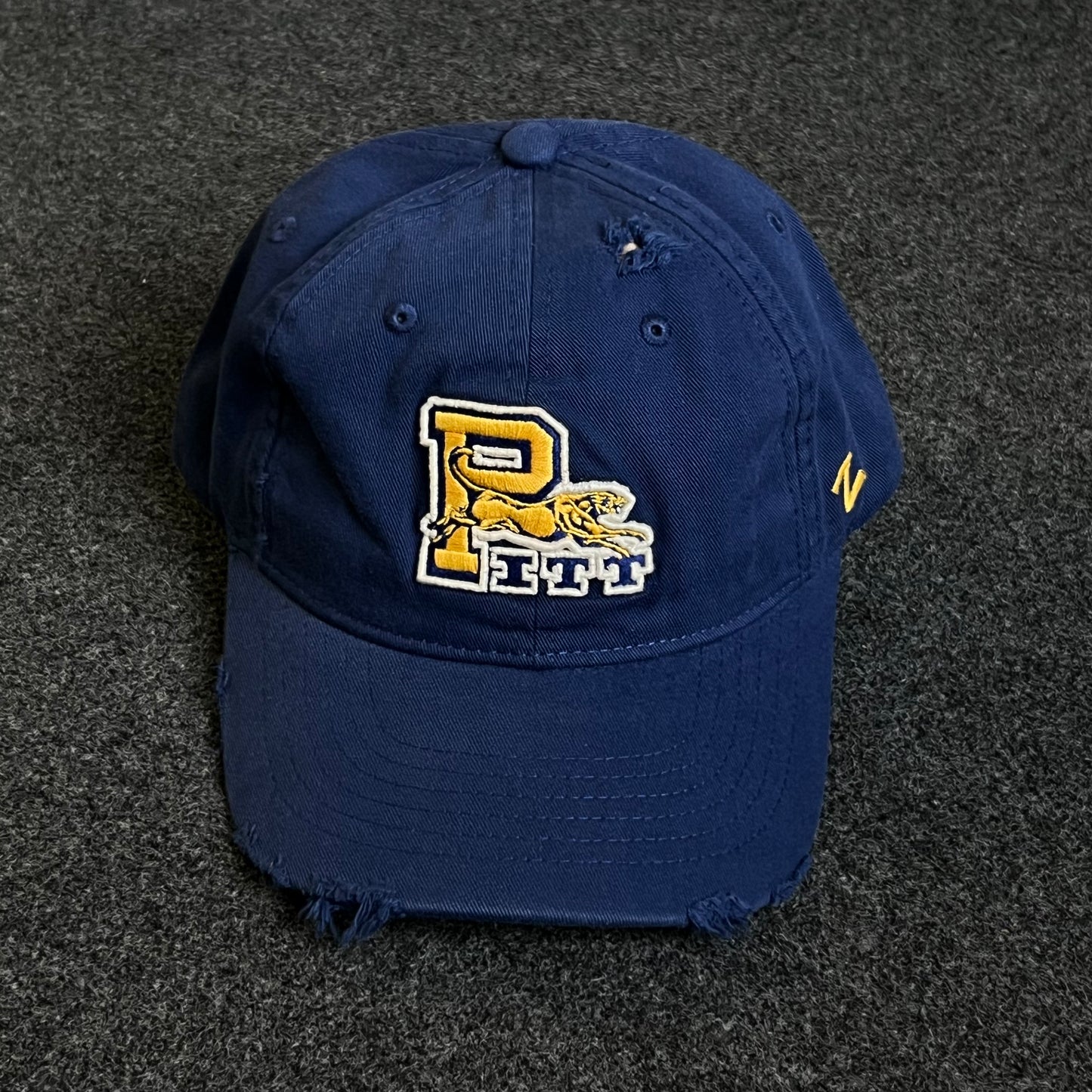Unstructured Dad Cap – Navy Blue “PITT Panthers” (Distressed Brim)