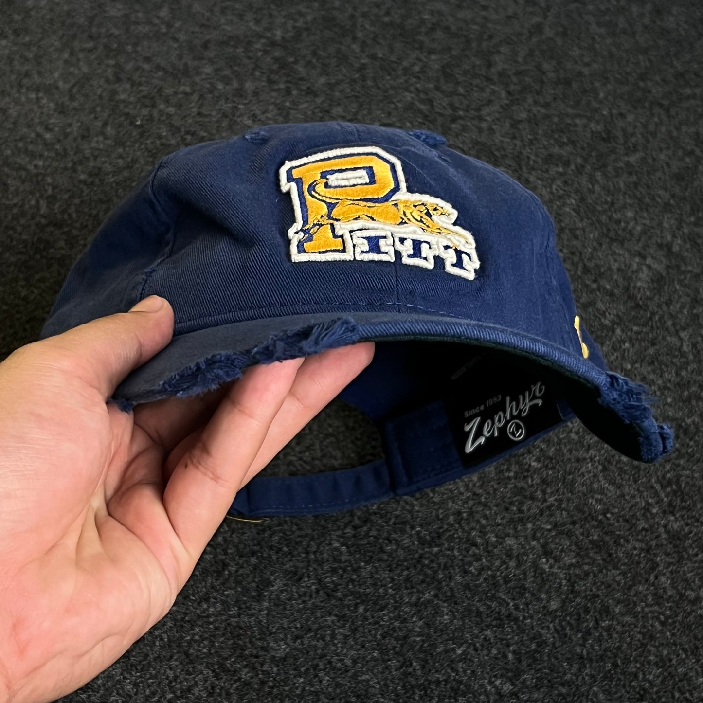 Unstructured Dad Cap – Navy Blue “PITT Panthers” (Distressed Brim)