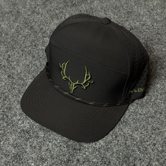 Muley Freak PRO Logo Rope Flatty Cap (in the Black/Green colorway)
