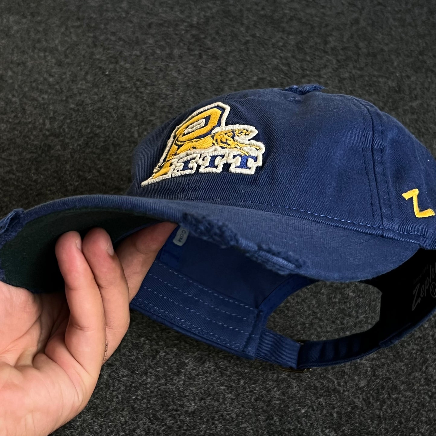 Unstructured Dad Cap – Navy Blue “PITT Panthers” (Distressed Brim)