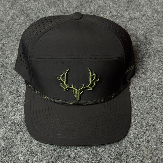 Muley Freak PRO Logo Rope Flatty Cap (in the Black/Green colorway)