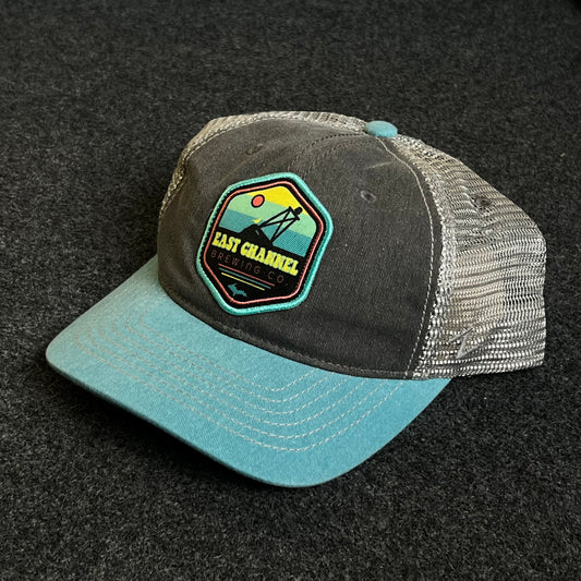 Mesh Trucker Cap – Charcoal, Teal & Khaki Mesh (“Lake Charles, Louisiana” Patch)
